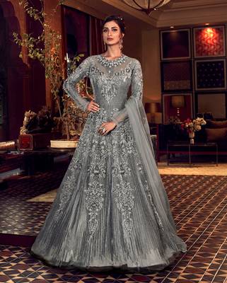 Grey embroidered net salwar 1