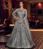 Grey embroidered net salwar