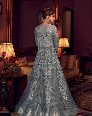 Grey embroidered net salwar 2