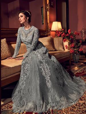 Grey embroidered net salwar 3