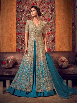 Beige embroidered net salwar 1