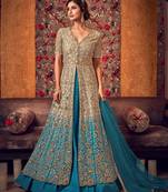 Beige embroidered net salwar