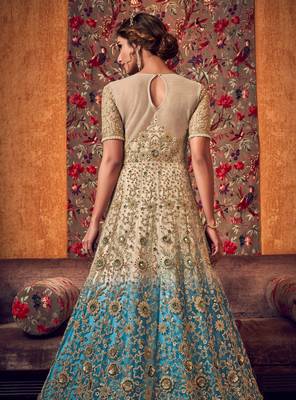 Beige embroidered net salwar 2