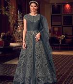 Dark-grey embroidered net salwar