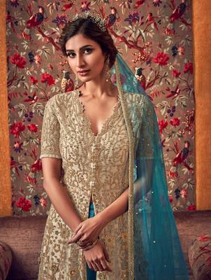 Beige embroidered net salwar 4