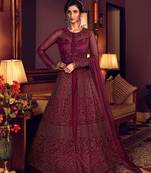 Wine embroidered net salwar