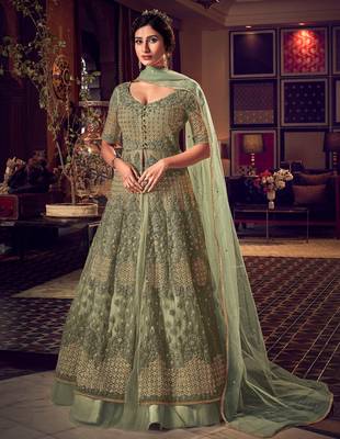 Green embroidered net salwar 1