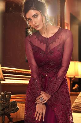 Wine embroidered net salwar 4