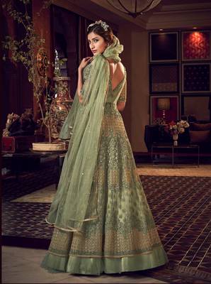 Green embroidered net salwar 2