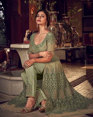 Green embroidered net salwar 3