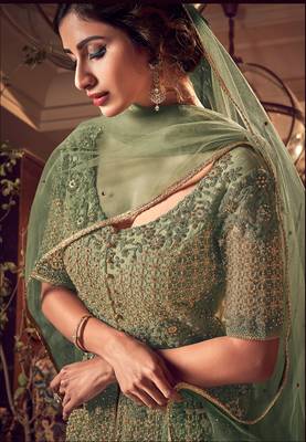 Green embroidered net salwar 4
