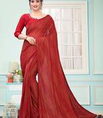 Red Plain Imported Fabric Designer Saree With Blouse