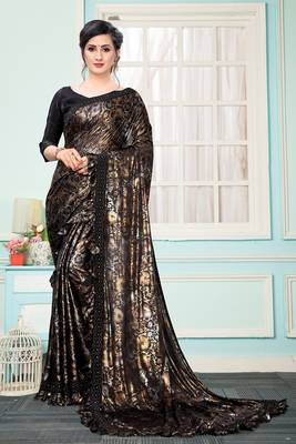 Brown Plain Imported Fabric Designer Saree With Blouse 1