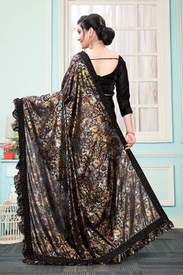 Brown Plain Imported Fabric Designer Saree With Blouse 2