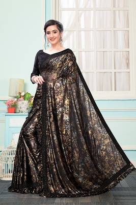 Brown Plain Imported Fabric Designer Saree With Blouse 3