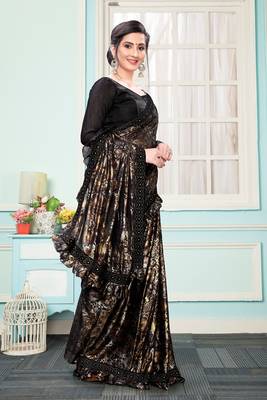 Brown Plain Imported Fabric Designer Saree With Blouse 4