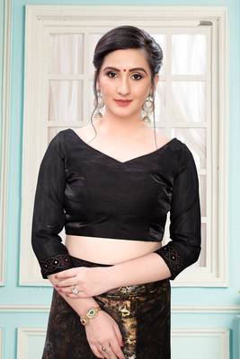 Brown Plain Imported Fabric Designer Saree With Blouse 5
