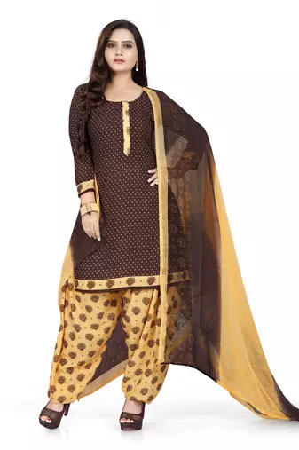 Brown printed crepe salwar