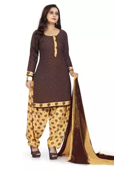 Brown printed crepe salwar