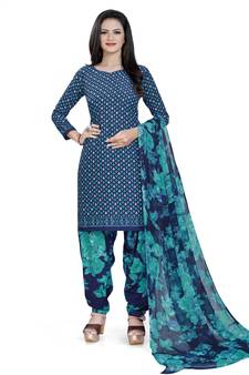 Blue printed crepe salwar
