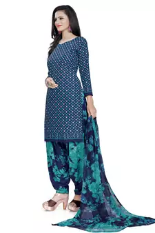 Blue printed crepe salwar