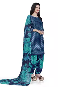 Blue printed crepe salwar