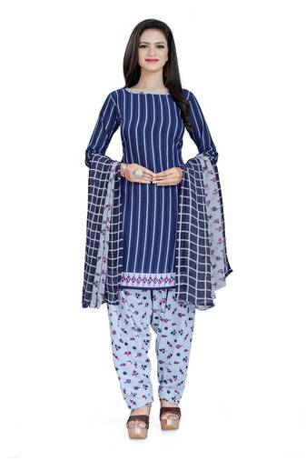 Blue printed crepe salwar