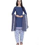 Blue printed crepe salwar