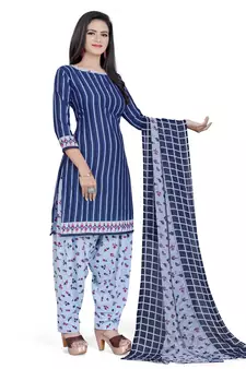 Blue printed crepe salwar