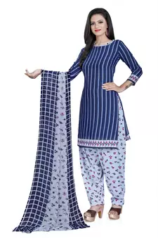Blue printed crepe salwar