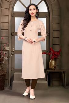 Peace Color Solid and Coper Button Round Neck Straight Kurta for Women