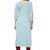 Butterfly Light Blue Hand Embroidered Peter Pan Collar Neck Straight Kurti for Women