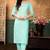 Karnika Turquoise Small Lining Organic Cotton Blend Solid Straight Kurti with Trouser for Women