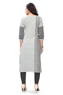 Cotton Line Grey and White Color Boat Neck Straight Kurti for Women 2