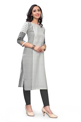 Cotton Line Grey and White Color Boat Neck Straight Kurti for Women 3