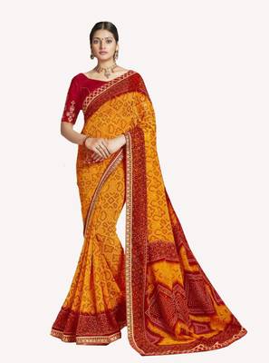 Designer Party Wear Traditional Look Heavy Border Work Bandhej Saree 1