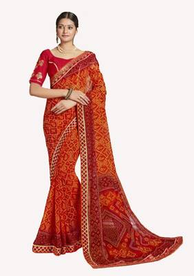  Designer Party Wear Traditional Look Heavy Border Work Bandhej Saree 1