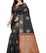 Black printed banarasi cotton saree with blouse