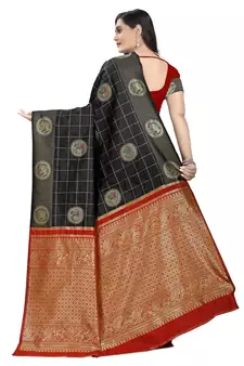 Black printed banarasi cotton saree with blouse