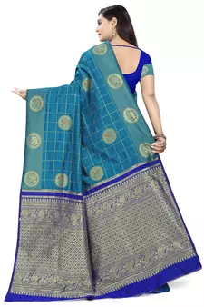 Sky blue printed banarasi cotton saree with blouse