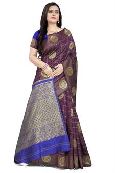 Pink printed banarasi cotton saree with blouse