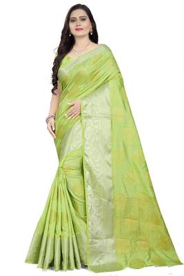 Light green printed banarasi silk saree with blouse 1