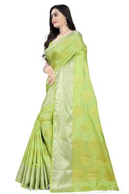 Light green printed banarasi silk saree with blouse 2