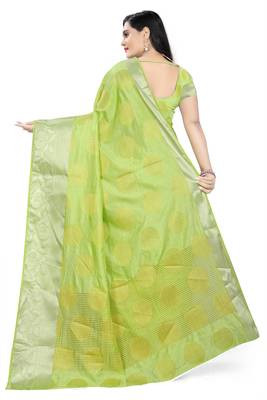Light green printed banarasi silk saree with blouse 4