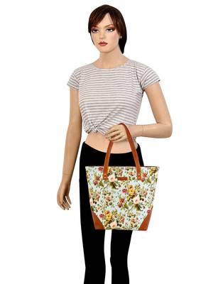 Lychee Bags Canvas Green Floral Printed Womens tote Bags 5