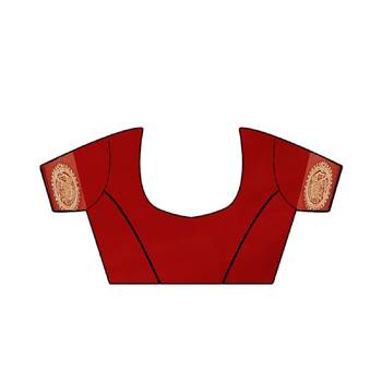 Red printed banarasi cotton saree with blouse 6