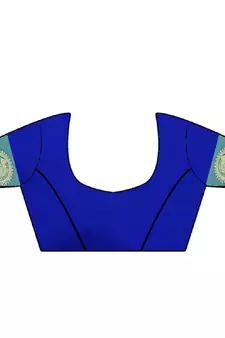 Sky blue printed banarasi cotton saree with blouse