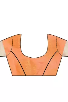 Orange printed Banarasi silk blend saree with blouse