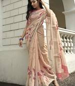 Peach printed linen saree with blouse