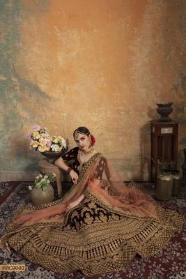 Maroon embroidered velvet semi stitched lehenga 3